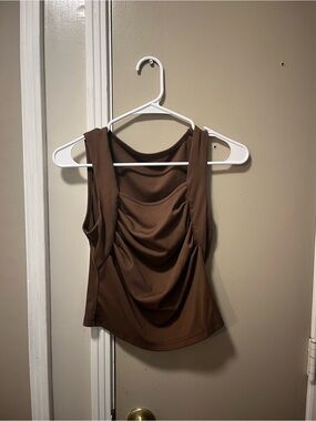 Ruched Brown Tank Top with Draped Front